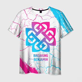 Мужская футболка 3D с принтом Breaking Benjamin neon gradient style в Екатеринбурге, 100% полиэфир | прямой крой, круглый вырез горловины, длина до линии бедер | 