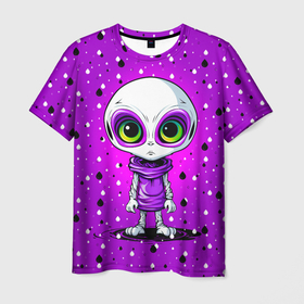 Мужская футболка 3D с принтом Alien   purple color в Курске, 100% полиэфир | прямой крой, круглый вырез горловины, длина до линии бедер | 