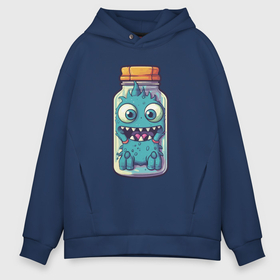 Мужское худи Oversize хлопок с принтом Monster in Bottle: Slumbervile в Петрозаводске, френч-терри — 70% хлопок, 30% полиэстер. Мягкий теплый начес внутри —100% хлопок | боковые карманы, эластичные манжеты и нижняя кромка, капюшон на магнитной кнопке | 