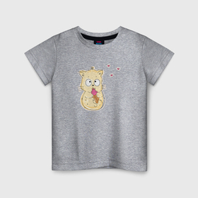 Детская футболка хлопок с принтом Кот и мороженое в Тюмени, 100% хлопок | круглый вырез горловины, полуприлегающий силуэт, длина до линии бедер | Тематика изображения на принте: 