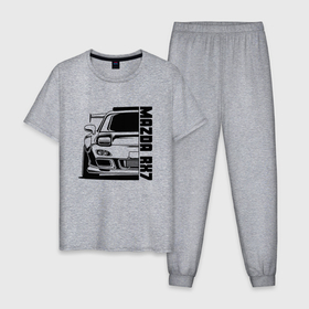 Мужская пижама хлопок с принтом Mazda RX7 в Тюмени, 100% хлопок | брюки и футболка прямого кроя, без карманов, на брюках мягкая резинка на поясе и по низу штанин
 | Тематика изображения на принте: 