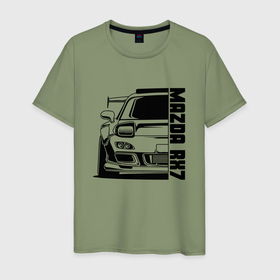 Мужская футболка хлопок с принтом Mazda RX7 в Тюмени, 100% хлопок | прямой крой, круглый вырез горловины, длина до линии бедер, слегка спущенное плечо. | Тематика изображения на принте: 