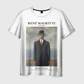 Мужская футболка 3D с принтом Рене Магритт   Сын человеческий в Санкт-Петербурге, 100% полиэфир | прямой крой, круглый вырез горловины, длина до линии бедер | Тематика изображения на принте: 