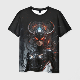 Мужская футболка 3D с принтом Демоническая воительница в Санкт-Петербурге, 100% полиэфир | прямой крой, круглый вырез горловины, длина до линии бедер | 