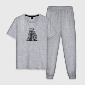 Мужская пижама хлопок с принтом Медведь сидит в Тюмени, 100% хлопок | брюки и футболка прямого кроя, без карманов, на брюках мягкая резинка на поясе и по низу штанин
 | 