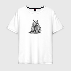 Мужская футболка хлопок Oversize с принтом Медведь сидит в Тюмени, 100% хлопок | свободный крой, круглый ворот, “спинка” длиннее передней части | 