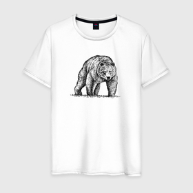 Мужская футболка хлопок с принтом Медведь идет в Екатеринбурге, 100% хлопок | прямой крой, круглый вырез горловины, длина до линии бедер, слегка спущенное плечо. | 