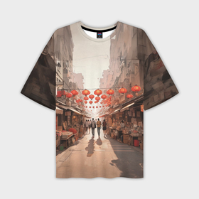 Мужская футболка oversize 3D с принтом Рынок в Гонконге в Санкт-Петербурге,  |  | 