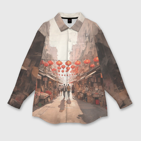 Мужская рубашка oversize 3D с принтом Рынок в Гонконге в Санкт-Петербурге,  |  | 
