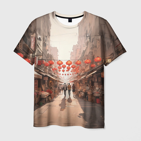Мужская футболка 3D с принтом Рынок в Гонконге в Санкт-Петербурге, 100% полиэфир | прямой крой, круглый вырез горловины, длина до линии бедер | Тематика изображения на принте: 