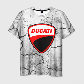 Мужская футболка 3D с принтом Ducati   потресканная земля в Санкт-Петербурге, 100% полиэфир | прямой крой, круглый вырез горловины, длина до линии бедер | 