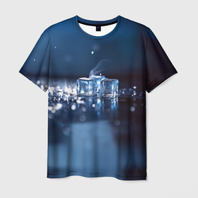 Мужская футболка 3D с принтом Кубики льда с дымком в Петрозаводске, 100% полиэфир | прямой крой, круглый вырез горловины, длина до линии бедер | 