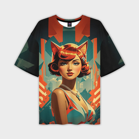 Мужская футболка oversize 3D Девушка кошка нуар: в городе Новоалтайск,  |  |