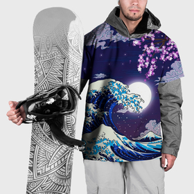 Накидка на куртку 3D с принтом Ночная  гигантская волна в канагаве в Тюмени, 100% полиэстер |  | 