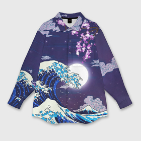 Мужская рубашка oversize 3D с принтом Ночная  гигантская волна в канагаве в Новосибирске,  |  | 