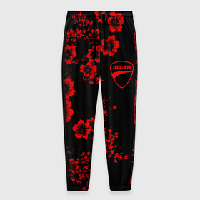 Мужские брюки 3D с принтом Ducati   red flowers , 100% полиэстер | манжеты по низу, эластичный пояс регулируется шнурком, по бокам два кармана без застежек, внутренняя часть кармана из мелкой сетки | 