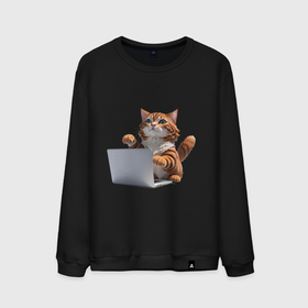Мужской свитшот хлопок с принтом котик кодит за ноутбуком в Санкт-Петербурге, 100% хлопок |  | 