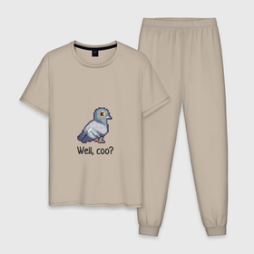 Мужская пижама хлопок с принтом the confused pigeon в Белгороде, 100% хлопок | брюки и футболка прямого кроя, без карманов, на брюках мягкая резинка на поясе и по низу штанин
 | 