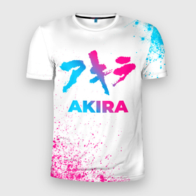 Мужская футболка 3D Slim с принтом Akira neon gradient style в Санкт-Петербурге, 100% полиэстер с улучшенными характеристиками | приталенный силуэт, круглая горловина, широкие плечи, сужается к линии бедра | Тематика изображения на принте: 