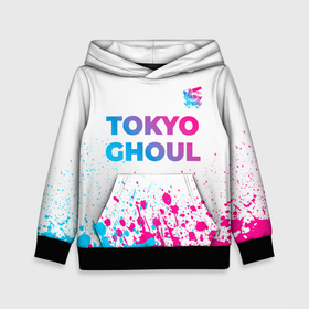 Детская толстовка 3D с принтом Tokyo Ghoul neon gradient style: символ сверху в Петрозаводске, 100% полиэстер | двухслойный капюшон со шнурком для регулировки, мягкие манжеты на рукавах и по низу толстовки, спереди карман-кенгуру с мягким внутренним слоем | Тематика изображения на принте: 