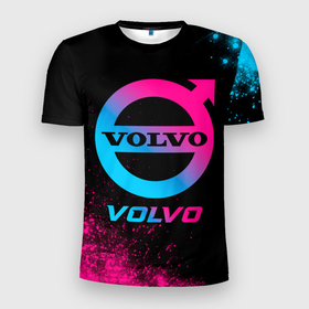Мужская футболка 3D Slim с принтом Volvo   neon gradient в Санкт-Петербурге, 100% полиэстер с улучшенными характеристиками | приталенный силуэт, круглая горловина, широкие плечи, сужается к линии бедра | Тематика изображения на принте: 