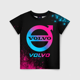 Детская футболка 3D с принтом Volvo   neon gradient , 100% гипоаллергенный полиэфир | прямой крой, круглый вырез горловины, длина до линии бедер, чуть спущенное плечо, ткань немного тянется | 