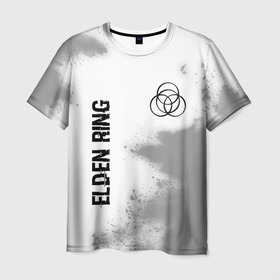 Мужская футболка 3D с принтом Elden Ring glitch на светлом фоне: надпись, символ в Екатеринбурге, 100% полиэфир | прямой крой, круглый вырез горловины, длина до линии бедер | 
