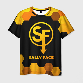 Мужская футболка 3D с принтом Sally Face   gold gradient в Рязани, 100% полиэфир | прямой крой, круглый вырез горловины, длина до линии бедер | Тематика изображения на принте: 