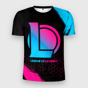 Мужская футболка 3D Slim с принтом League of Legends   neon gradient в Санкт-Петербурге, 100% полиэстер с улучшенными характеристиками | приталенный силуэт, круглая горловина, широкие плечи, сужается к линии бедра | Тематика изображения на принте: 