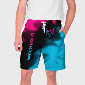 Мужские шорты 3D с принтом Watch Dogs   neon gradient: надпись, символ в Санкт-Петербурге,  полиэстер 100% | прямой крой, два кармана без застежек по бокам. Мягкая трикотажная резинка на поясе, внутри которой широкие завязки. Длина чуть выше колен | 