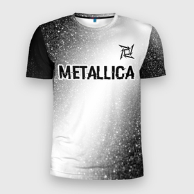 Мужская футболка 3D Slim с принтом Metallica glitch на светлом фоне: символ сверху в Тюмени, 100% полиэстер с улучшенными характеристиками | приталенный силуэт, круглая горловина, широкие плечи, сужается к линии бедра | 