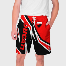 Мужские шорты 3D с принтом Ducati  red stripes в Екатеринбурге,  полиэстер 100% | прямой крой, два кармана без застежек по бокам. Мягкая трикотажная резинка на поясе, внутри которой широкие завязки. Длина чуть выше колен | Тематика изображения на принте: 