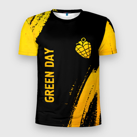 Мужская футболка 3D Slim с принтом Green Day   gold gradient: надпись, символ в Санкт-Петербурге, 100% полиэстер с улучшенными характеристиками | приталенный силуэт, круглая горловина, широкие плечи, сужается к линии бедра | 