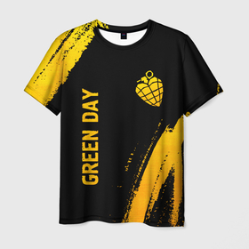 Мужская футболка 3D с принтом Green Day   gold gradient: надпись, символ в Новосибирске, 100% полиэфир | прямой крой, круглый вырез горловины, длина до линии бедер | 