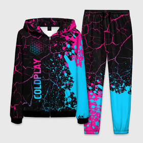 Мужской костюм 3D с принтом Coldplay   neon gradient: по вертикали в Курске, 100% полиэстер | Манжеты и пояс оформлены тканевой резинкой, двухслойный капюшон со шнурком для регулировки, карманы спереди | Тематика изображения на принте: 