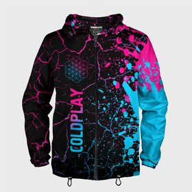 Мужская ветровка 3D с принтом Coldplay   neon gradient: по вертикали в Новосибирске, 100% полиэстер | подол и капюшон оформлены резинкой с фиксаторами, два кармана без застежек по бокам, один потайной карман на груди | 