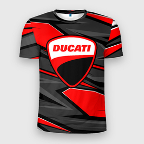 Мужская футболка 3D Slim с принтом Ducati   red stripes в Екатеринбурге, 100% полиэстер с улучшенными характеристиками | приталенный силуэт, круглая горловина, широкие плечи, сужается к линии бедра | Тематика изображения на принте: 