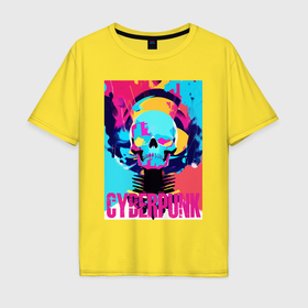 Мужская футболка хлопок Oversize с принтом Cool skull   cyberpunk   pop art в Белгороде, 100% хлопок | свободный крой, круглый ворот, “спинка” длиннее передней части | 