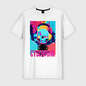 Мужская футболка хлопок Slim с принтом Cool skull   cyberpunk   pop art , 92% хлопок, 8% лайкра | приталенный силуэт, круглый вырез ворота, длина до линии бедра, короткий рукав | 