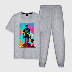 Мужская пижама хлопок с принтом Funny skeleton   pop art   neural network в Белгороде, 100% хлопок | брюки и футболка прямого кроя, без карманов, на брюках мягкая резинка на поясе и по низу штанин
 | 