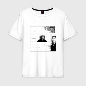 Мужская футболка хлопок Oversize с принтом Миямото Мусаси бродяга в Петрозаводске, 100% хлопок | свободный крой, круглый ворот, “спинка” длиннее передней части | 