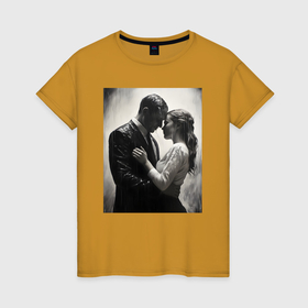 Женская футболка хлопок с принтом Madly in Love в Кировске, 100% хлопок | прямой крой, круглый вырез горловины, длина до линии бедер, слегка спущенное плечо | 
