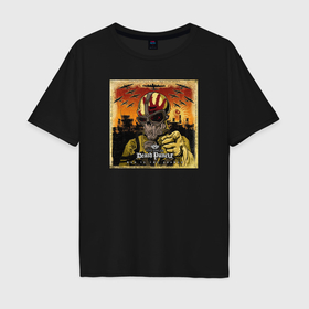 Мужская футболка хлопок Oversize с принтом Обложка альбома War Is the Answer группы Five Finger Death Punch в Курске, 100% хлопок | свободный крой, круглый ворот, “спинка” длиннее передней части | Тематика изображения на принте: 