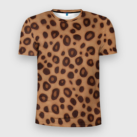 Мужская футболка 3D Slim с принтом шкура леопарда коричневая в Белгороде, 100% полиэстер с улучшенными характеристиками | приталенный силуэт, круглая горловина, широкие плечи, сужается к линии бедра | 