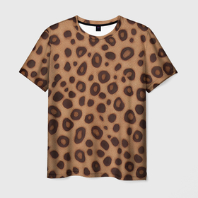 Мужская футболка 3D с принтом шкура леопарда коричневая в Новосибирске, 100% полиэфир | прямой крой, круглый вырез горловины, длина до линии бедер | 