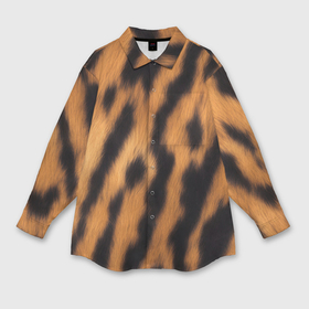 Мужская рубашка oversize 3D с принтом шкура тигра коричневая ,  |  | 