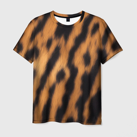 Мужская футболка 3D с принтом шкура тигра коричневая в Курске, 100% полиэфир | прямой крой, круглый вырез горловины, длина до линии бедер | 