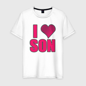 Мужская футболка хлопок с принтом Я люблю сына   надпись с сердечком , 100% хлопок | прямой крой, круглый вырез горловины, длина до линии бедер, слегка спущенное плечо. | 