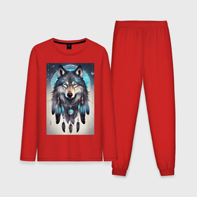 Мужская пижама с лонгсливом хлопок с принтом шаман волк в Кировске,  |  | Тематика изображения на принте: 