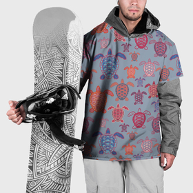 Накидка на куртку 3D с принтом Цветные морские черепахи на сером фоне в Екатеринбурге, 100% полиэстер |  | Тематика изображения на принте: 